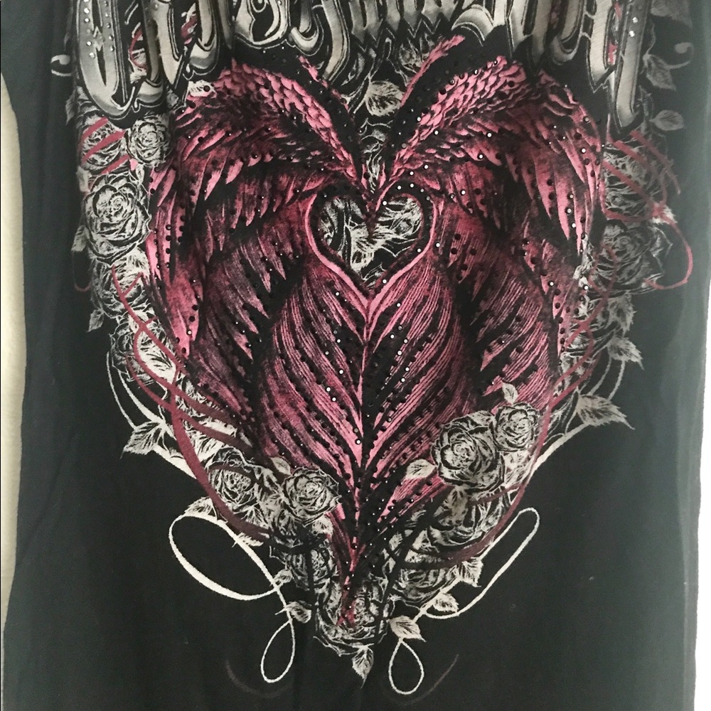 Crash & Burn Heart Rhinestone Short Sleeve Top - Picture 4 of 4